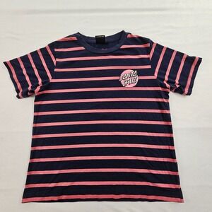Santa Cruz Navy Blue Striped Short Sleeve Cotton Logo T-Shirt Men's S